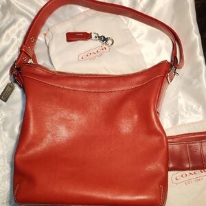 Coach Red Leather Shoulder Bag With Adjustable Shoulder Strap